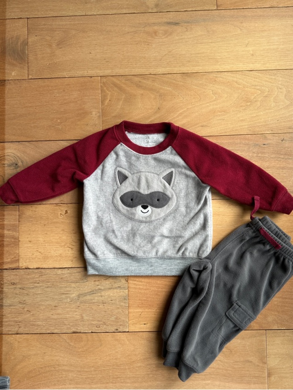 Baby Raccoon Sweatshirt & Jogger Set - Gray and Burgundy Size 3-6 Months